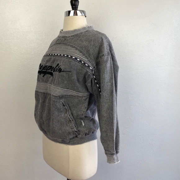 Zeppelin Womans Gray Sweatshirt Medium Cotton Distressed Pockets Logo Hip Hop - Picture 6 of 15